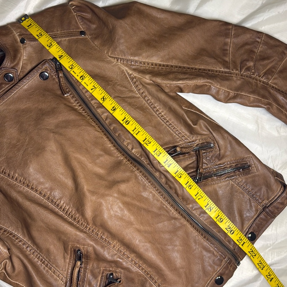 Blu Pepper Faux Brown Leather Moto Jacket Ladies Large - Picture 14 of 16